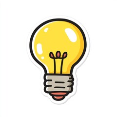 Glowing light bulb cartoon sticker, idea, innovation, bright, icon