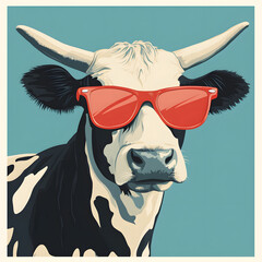 Funny Cow with Stylish Sunglasses Flat Vector Illustration for Graphic Design