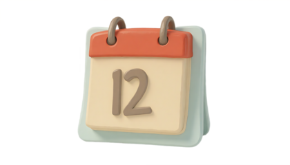 Calendar Showing the Twelfth Day on White Background