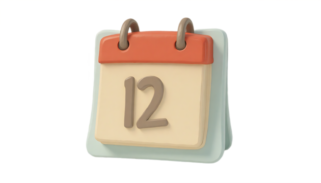Calendar Showing the Twelfth Day on White Background