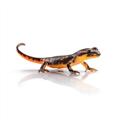Obraz premium Newt crawling on wet surface on white background