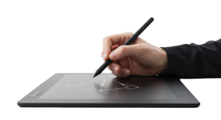 Hand drawing on digital tablet with stylus