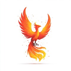 Fototapeta premium Mythical phoenix rising from flames on white background