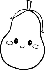 Minimal Line Art Pear with Blushing Kawaii Face