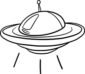 Cartoon UFO Spaceship with Beam and Antenna