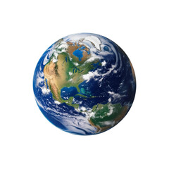 Realistic 3D Earth rendering isolated on white, suitable for science visuals or global marketing.