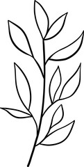Pointed Oval Leaf with Prominent Central Vein in Line Art