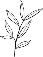 Curved Leaf Sprig with Seven Pointed Leaves in Line Art