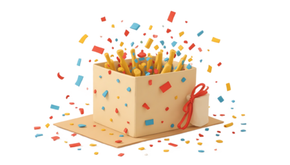 Gift Box with Confetti Celebration Present Illustration
