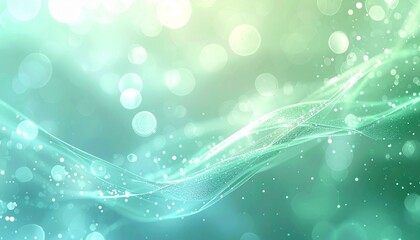 清涼感のあるミントグリーンとライトブルーの背景に、シャープな直線と光るボケが点在し、クリーンでスタイリッシュな印象を与える抽象デザイン

