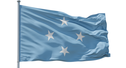 A blue flag with five white stars waving in the wind against a clear sky, symbolizing unity and peace (1)