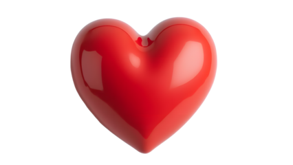 A glossy red heart-shaped object, symbolizing love and affection, set against a clean white background, ideal for romantic themes