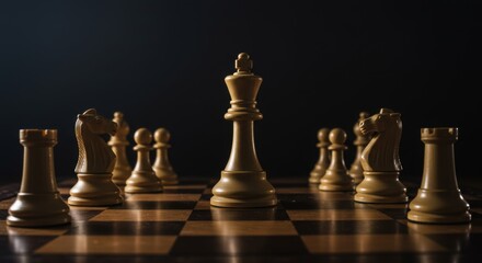 Strategic chessboard setup under warm light