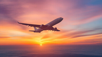 Airliner flight sunset sky image