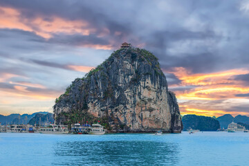 Halong Ha Long Bay Hanoi this Vietnamese wonder is littered with mountains and Rock cliffs popping...