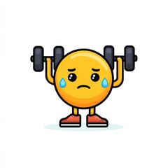 Obraz premium emoji sweating while lifting dumbbells on white background