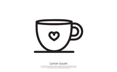 Black Outline of a Coffee Cup with Heart Shape Isolated on Transparent Background