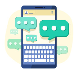 Smartphone with Chatting Application and Message Bubble Icon Symbol for Online Chatting and Telecommunication Concept Illustration Clip Art