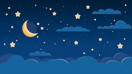 Naklejka premium A peaceful night scene with the moon and stars