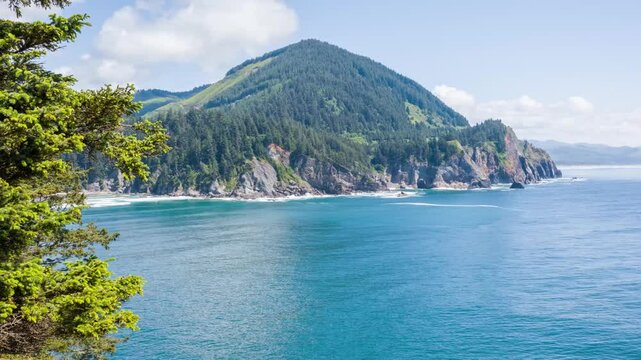 Footage shows Cape Falcon or Neahkahnie Mountain in Oswald West State Park, Oregon, highlighting ocean cliffs, forest, and panoramic hiking trails.