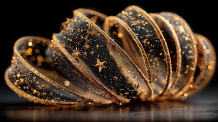 Christmas ribbon spirals golden stars and glitter festive swirl design elegant seasonal abstract