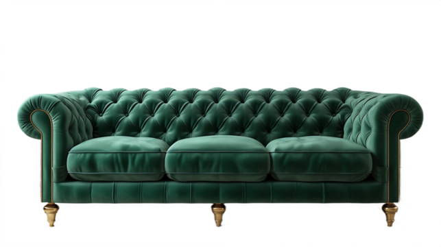 Regal green couch isolated on transparent background
