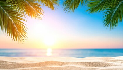 Fototapeta premium Tropical leaves with sun flares and gradient sky
