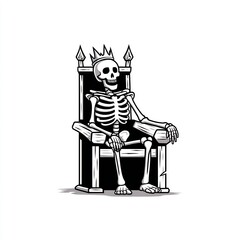 Grim skeleton king on gothic throne outline
