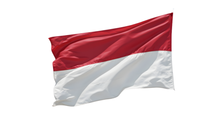 A vibrant Indonesian flag waving in the wind, symbolizing national pride against a clear blue sky backdrop