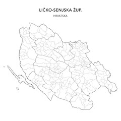 Vector Map of Lika-Senj County (Ličko-Senjska Županija) with Settlements (Naselja), and Cities, Towns (Gradovi), and Municipalities (Općine) - Croatia 2025