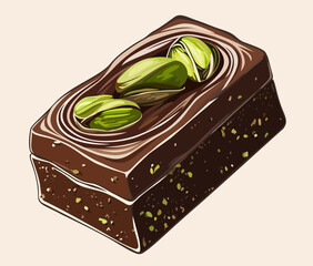 Dubai chocolate with pistachios. Vector isolated illustration