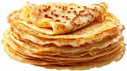 Delicious Stack of Thin Crepes Isolated on White Background for Cookbook and Menu Cover
