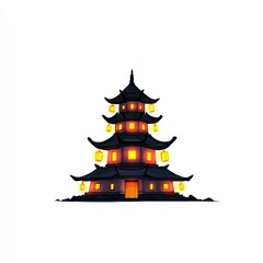 Buddhist Temple with Lanterns at Night