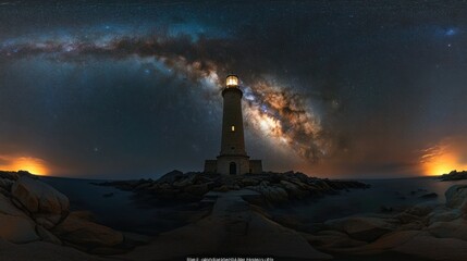 Lighthouse bathed in Milky Way
