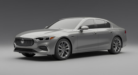 Modern Silver/Grey Sedan Car Side Profile View, 3D Render Isolated on White Studio Background, Automotive Concept