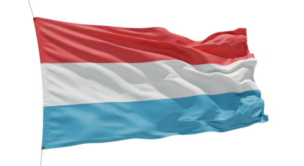 A vibrant waving flag of Luxembourg, showcasing its red, white, and blue colors against a clear sky, symbolizing national pride