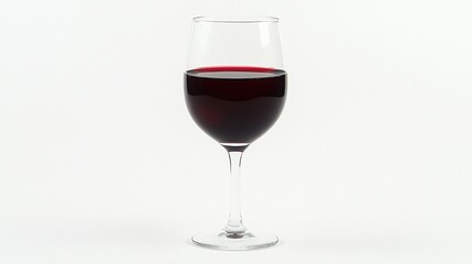 Wineglass containing dark red wine isolated against a plain white background