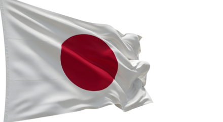 A waving flag of Japan, featuring a red circle on a white background, fluttering in a gentle breeze against a clear sky