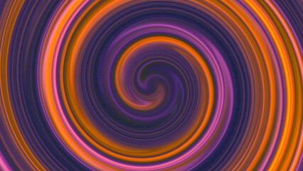 Neon orange, magenta pink, dark blue, violet, purple spiral shape. Abstract fractal geometric background. Swirling wave groovy pattern. Glowing curved lines. Dusty noise texture. Vibrant retro design