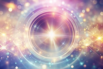Fototapeta premium Celestial Lens Flare A Radiant Burst of Light and Energy within a Circular Frame, Embellished with Shimmering Stardust and Sparkling Particles