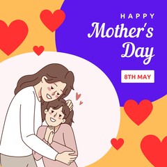 Happy Mothers Day Illustration Featuring Loving Mother and Daughter
