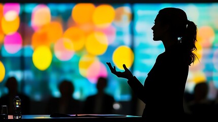 Woman speaker silhouette presentation