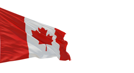 Canadian flag waving against a clear blue sky, symbolizing national pride and identity, ideal for patriotic themes