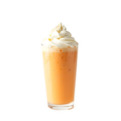 Delicious and Refreshing Peach Smoothie Topped with Whipped Cream on a Clean Presentation for Stock Photography Use