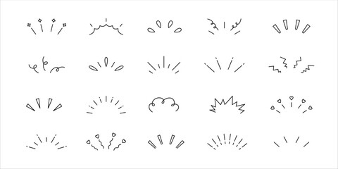set of sunburst doodle illustration with editable stroke