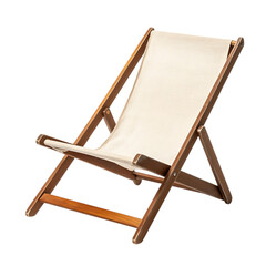 Minimalist Foldable Wooden Beach Chair with a Modern White Cover Isolated on Transparent Background