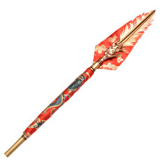 A Silk Arrow with Chinese Cloud and Dragon Patterns Isolated on Transparent Background