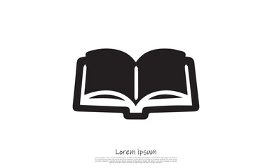 Black Open Book Icon on Transparent Background, Simple Flat Design Style