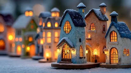Christmas tiny snowy village diorama glowing windows and snowy rooftops cozy holiday vibe
