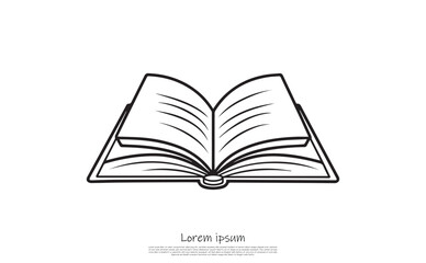 Open Book Line Art with Pages on transparent background